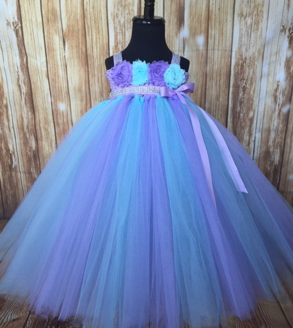 Aqua & Lavender Girls Tutu Dress, Aqua Flower Girl Dress, Aqua & Lavender Flower Girl Dress
