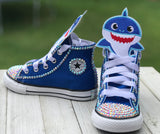 Baby Shark Blue Converse Sneakers, Little Kids Shoe Size 11-3, Blue Baby Shark