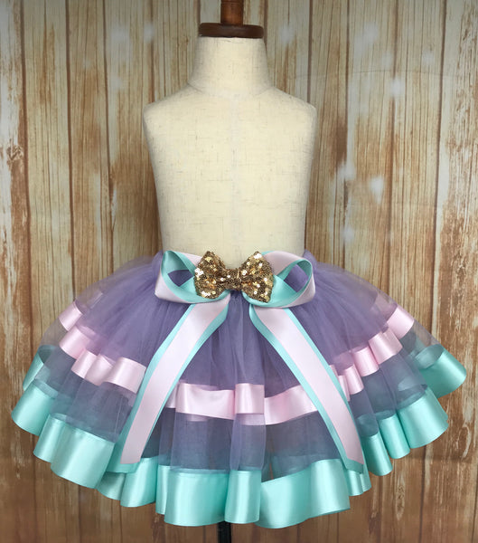 スカート ribbon tulle skirt (baby pink) Pink Tutu Ribbon Trimmed Tulle Skirt for Baby Toddler Girl