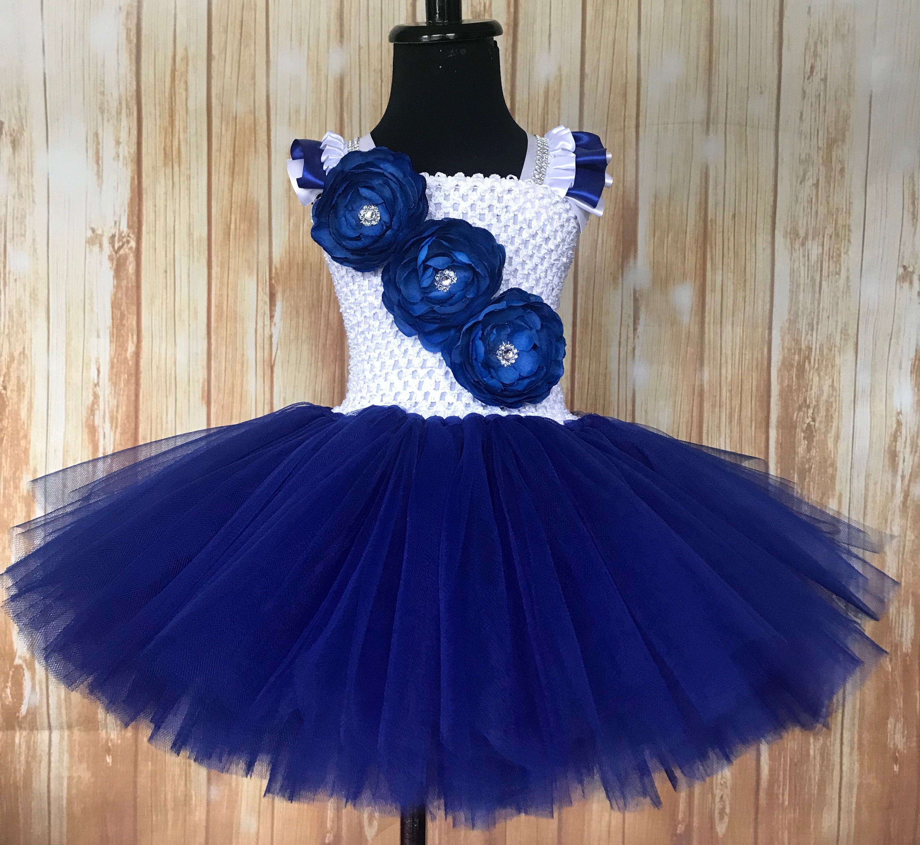 Royal Blue and White Ribbon Trimmed Tutu, Blue Tutu Dress - Little Ladybug Tutus