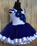 Royal Blue and White Ribbon Trim Tutu, Blue Tutu Dress - Little Ladybug Tutus