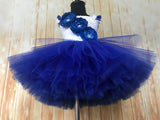 Royal Blue and White Ribbon Trimmed Tutu, Blue Tutu Dress - Little Ladybug Tutus
