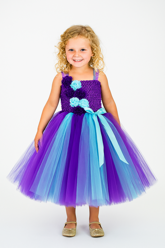 Purple and Aqua Flower Girl Tutu Dress