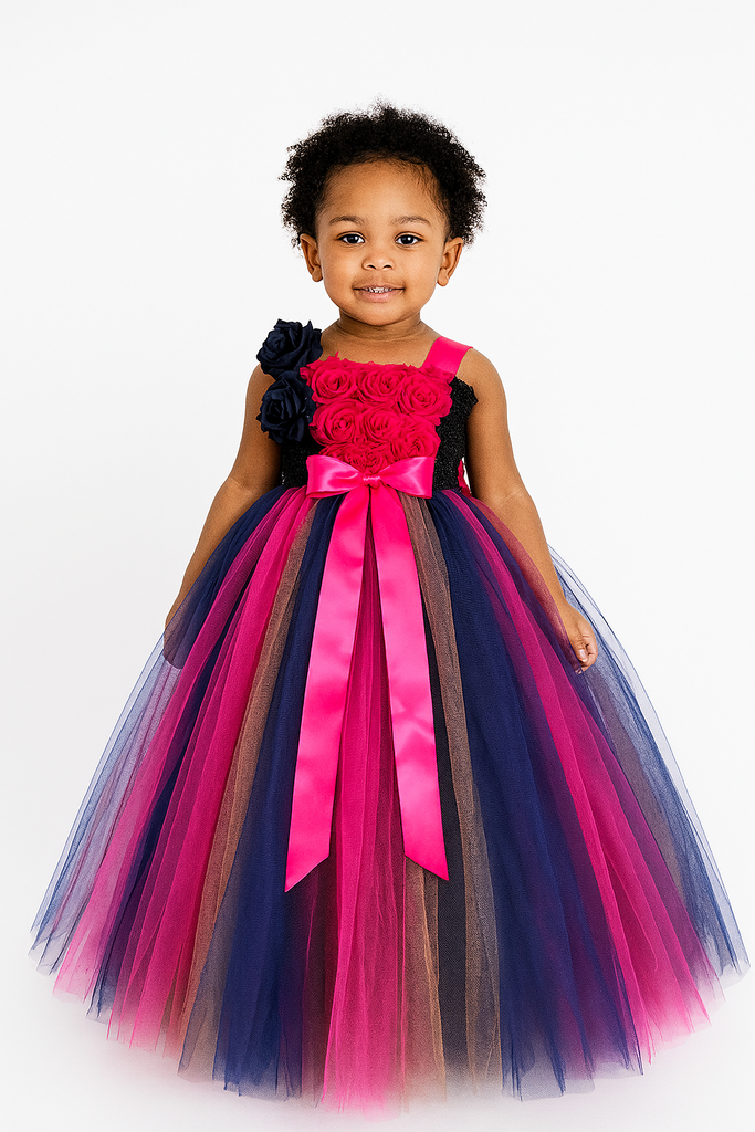 Navy & Fuchsia Flower Girl Dress,  Navy & Fuchsia Flower Girl Dress