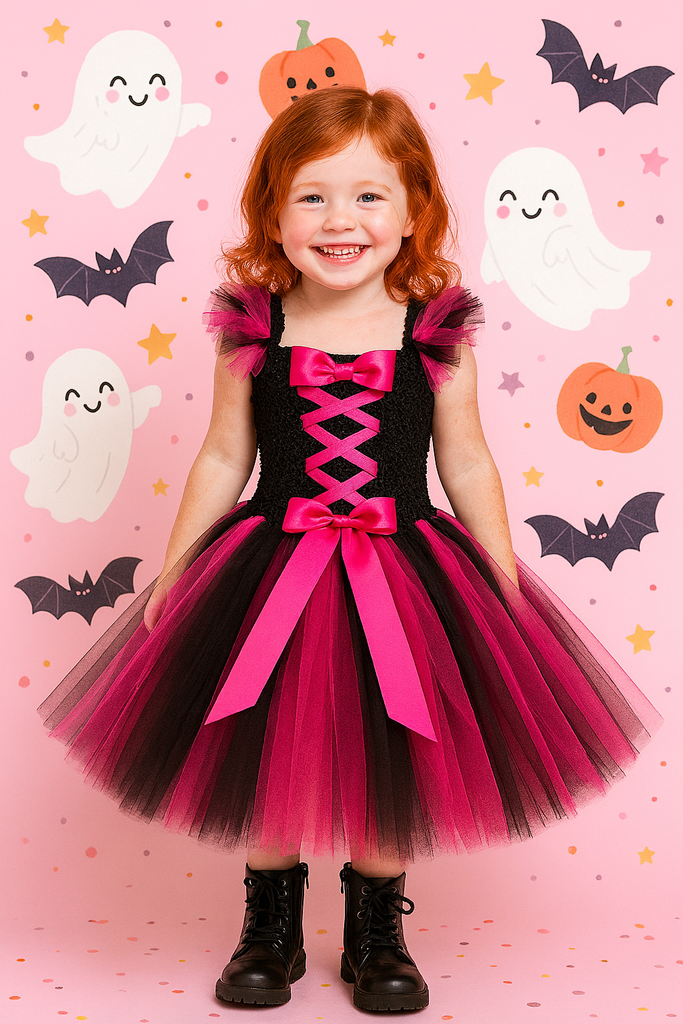 Witch Tutu Dress Costume, Pink and Black Girls Witch