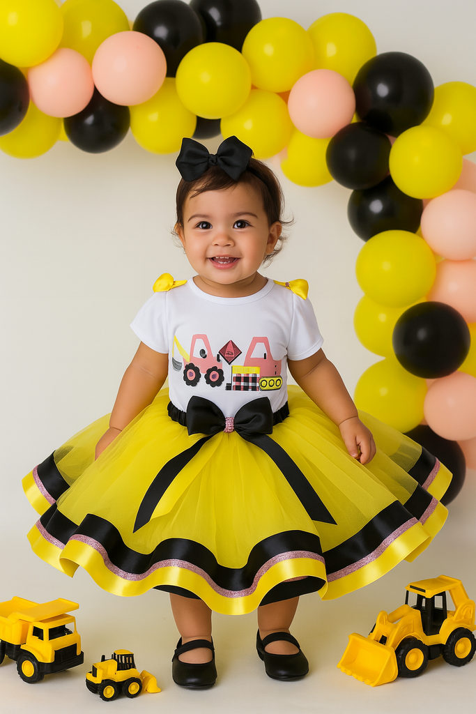 Pink Construction Themed Birthday Tutu, Tutus and Dump Trucks Themed Birthday Outfit
