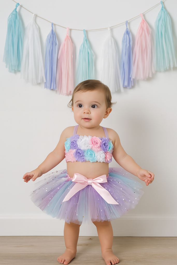 First Birthday Smash Cake Tutu Set, Lavender Pink and Aqua Smash Cake Tutu Outfit