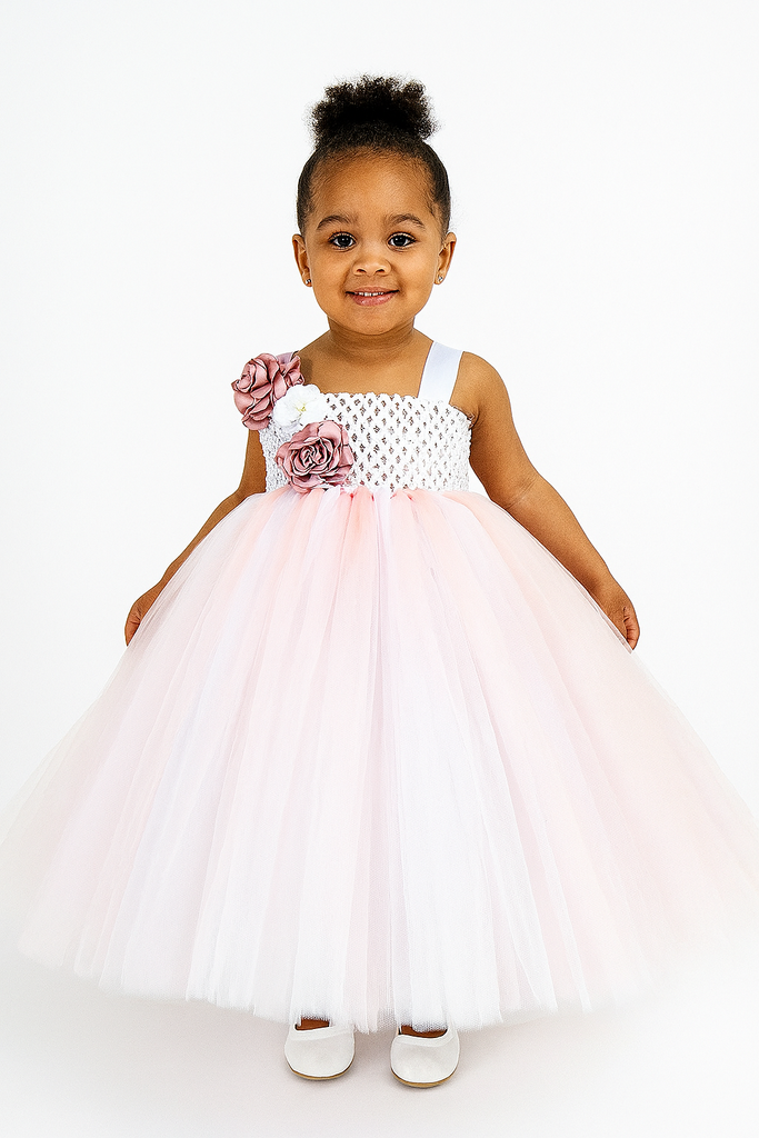 Blush Flower Girl Dress,  Blush and White Flower Girl Dress