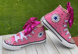 Pink Barbie Blinged Converse Sneakers, Infants and Toddler Shoe Size 2-9 (Hard Sole)