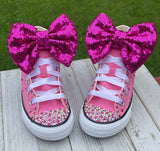 Pink Barbie Blinged Converse Sneakers, Infants and Toddler Shoe Size 2-9 (Hard Sole)