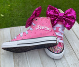 Pink Barbie Blinged Converse Sneakers, Little Kids Shoe Size 11-3