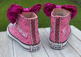 Pink Barbie Blinged Converse Sneakers, Infants and Toddler Shoe Size 2-9 (Hard Sole)