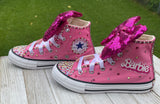 Pink Barbie Blinged Converse Sneakers, Infants and Toddler Shoe Size 2-9 (Hard Sole)