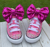 Pink Barbie Blinged Converse Sneakers, Little Kids Shoe Size 11-3