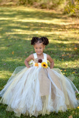 Sunflower & Burlap Tutu Dress, Sunflower Flower Girls Dress, Fall Wedding Flower Girl - Little Ladybug Tutus