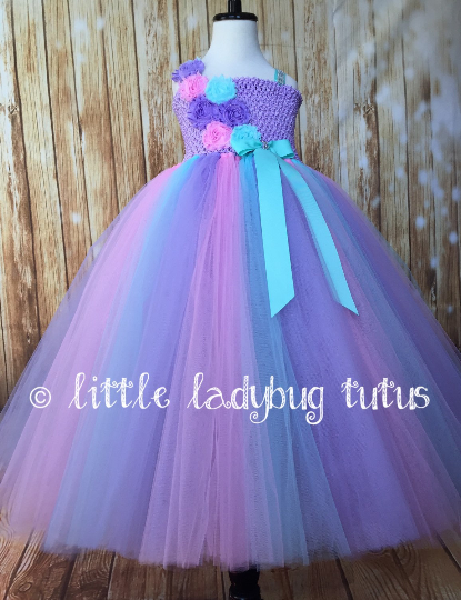 Aqua Pink Lavender Tutu Dress, Aqua Flower Girl Dress, Aqua Pink and Lavender Flower Girl Dress