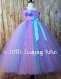 Aqua Pink Lavender Tutu Dress, Aqua Flower Girl Dress, Aqua Pink and Lavender Flower Girl Dress - Little Ladybug Tutus