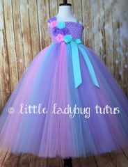 Aqua Pink Lavender Tutu Dress, Aqua Flower Girl Dress, Aqua Pink and Lavender Flower Girl Dress - Little Ladybug Tutus