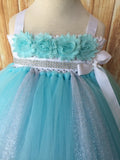 Aqua & Silver Tutu Dress, Aqua Flower Girl Dress, Aqua & Silver Flower Girl Dress, Girls Aqua Tulle Dress - Little Ladybug Tutus