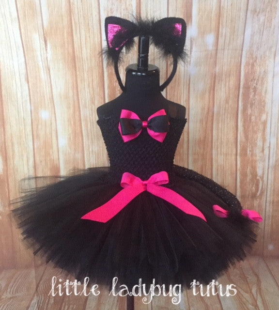 Cat Tutu, Girls Cat Tutu, Black Cat Tutu, Black & Pink Cat Tutu Costume, Cat Costume