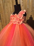 Coral Tutu Dress, Coral Flower Girl Dress, Coral Pageant Tutu, Coral and Orange Hydrangea Tutu Dress - Little Ladybug Tutus