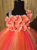 Coral Tutu Dress, Coral Flower Girl Dress, Coral Pageant Tutu, Coral and Orange Hydrangea Tutu Dress - Little Ladybug Tutus