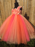 Coral Tutu Dress, Coral Flower Girl Dress, Coral Pageant Tutu, Coral and Orange Hydrangea Tutu Dress - Little Ladybug Tutus