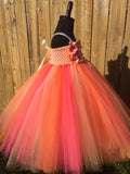 Coral Tutu Dress, Coral Flower Girl Dress, Coral Pageant Tutu, Coral and Orange Hydrangea Tutu Dress - Little Ladybug Tutus