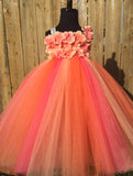Coral Tutu Dress, Coral Flower Girl Dress, Coral Pageant Tutu, Coral and Orange Hydrangea Tutu Dress - Little Ladybug Tutus