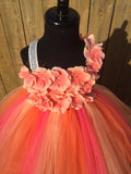 Coral Tutu Dress, Coral Flower Girl Dress, Coral Pageant Tutu, Coral and Orange Hydrangea Tutu Dress - Little Ladybug Tutus