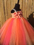 Coral Tutu Dress, Coral Flower Girl Dress, Coral Pageant Tutu, Coral and Orange Hydrangea Tutu Dress - Little Ladybug Tutus
