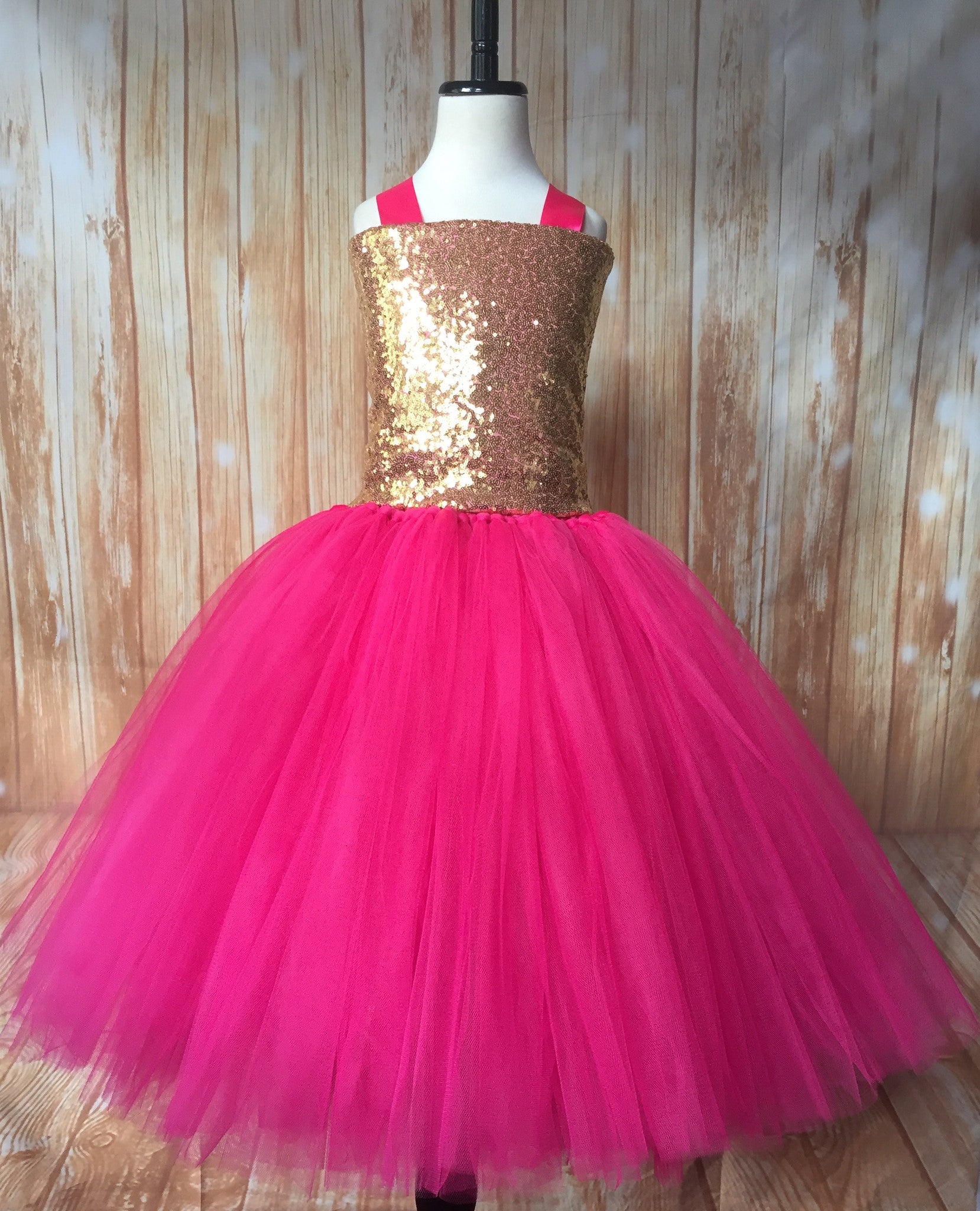 Gold & Pink Tutu, Gold and Hot Pink Tutu Dress, Girls Hot Pink & Gold Pageant Tutu - Little Ladybug Tutus