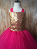 Gold & Pink Tutu, Gold and Hot Pink Tutu Dress, Girls Hot Pink & Gold Pageant Tutu - Little Ladybug Tutus
