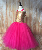 Gold & Pink Tutu, Gold and Hot Pink Tutu Dress, Girls Hot Pink & Gold Pageant Tutu - Little Ladybug Tutus
