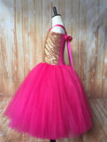 Gold & Pink Tutu, Gold and Hot Pink Tutu Dress, Girls Hot Pink & Gold Pageant Tutu - Little Ladybug Tutus