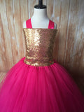 Gold & Pink Tutu, Gold and Hot Pink Tutu Dress, Girls Hot Pink & Gold Pageant Tutu - Little Ladybug Tutus