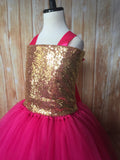Gold & Pink Tutu, Gold and Hot Pink Tutu Dress, Girls Hot Pink & Gold Pageant Tutu - Little Ladybug Tutus