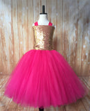 Gold & Pink Tutu, Gold and Hot Pink Tutu Dress, Girls Hot Pink & Gold Pageant Tutu - Little Ladybug Tutus