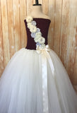 Burgundy & Ivory Tutu, Girls Burgundy Flower Girl Tutu Dress, Burgundy Pageant Dress - Little Ladybug Tutus
