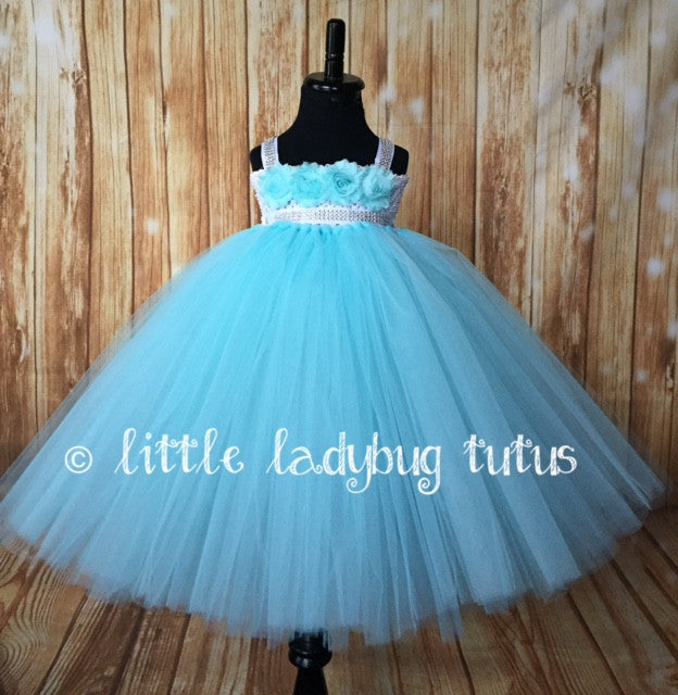 Aqua Blue Flower Girl Tutu Dress