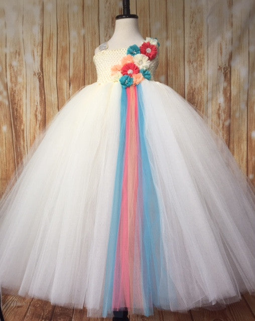 Ivory Tutu Ivory Coral Peach and Turquoise Tutu Dress Ivory