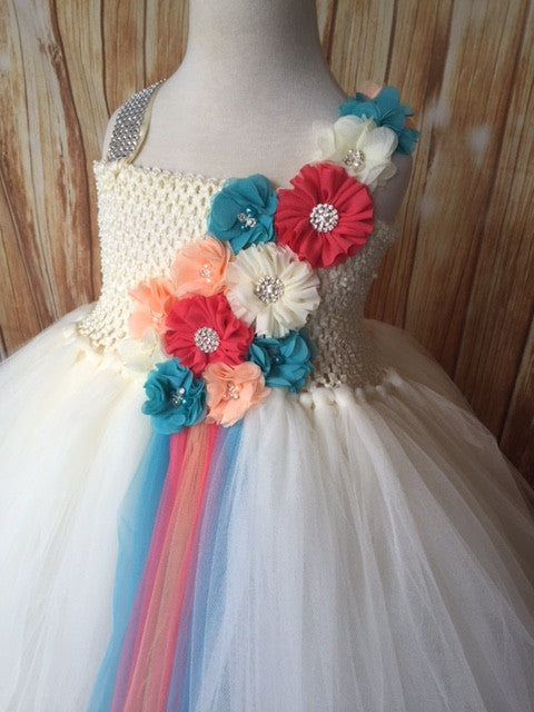 Ivory and coral flower girl dresses top