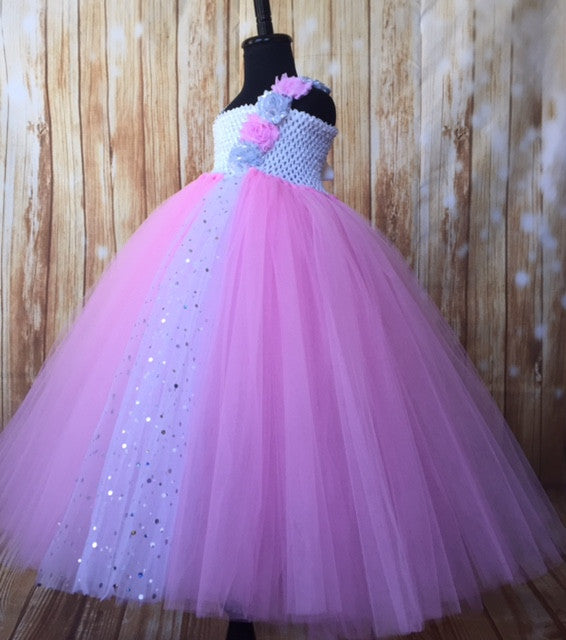 Pink Tutu Dress, Pink Flower Gold Dress, Pink Photography Prop Dress - Little Ladybug Tutus