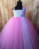 Pink Tutu Dress, Pink Flower Gold Dress, Pink Photography Prop Dress - Little Ladybug Tutus