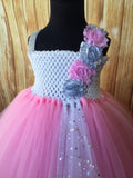Pink Tutu Dress, Pink Flower Gold Dress, Pink Photography Prop Dress - Little Ladybug Tutus