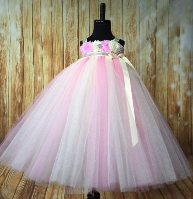 Pink and Ivory Flower Girl Tutu Dress