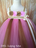 Pink & Gold Tutu, Pink and Gold Flower Gold Dress, Pink and Gold Photography Prop Dress - Little Ladybug Tutus