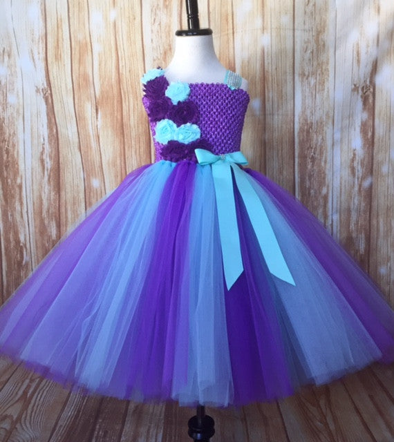 Purple and Aqua Flower Girl Tutu Dress