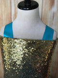 Turquoise & Gold Tutu, Girls Turquoise Gold Dress, Turquoise Flower Girl Dress - Little Ladybug Tutus