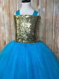 Turquoise & Gold Tutu, Girls Turquoise Gold Dress, Turquoise Flower Girl Dress - Little Ladybug Tutus